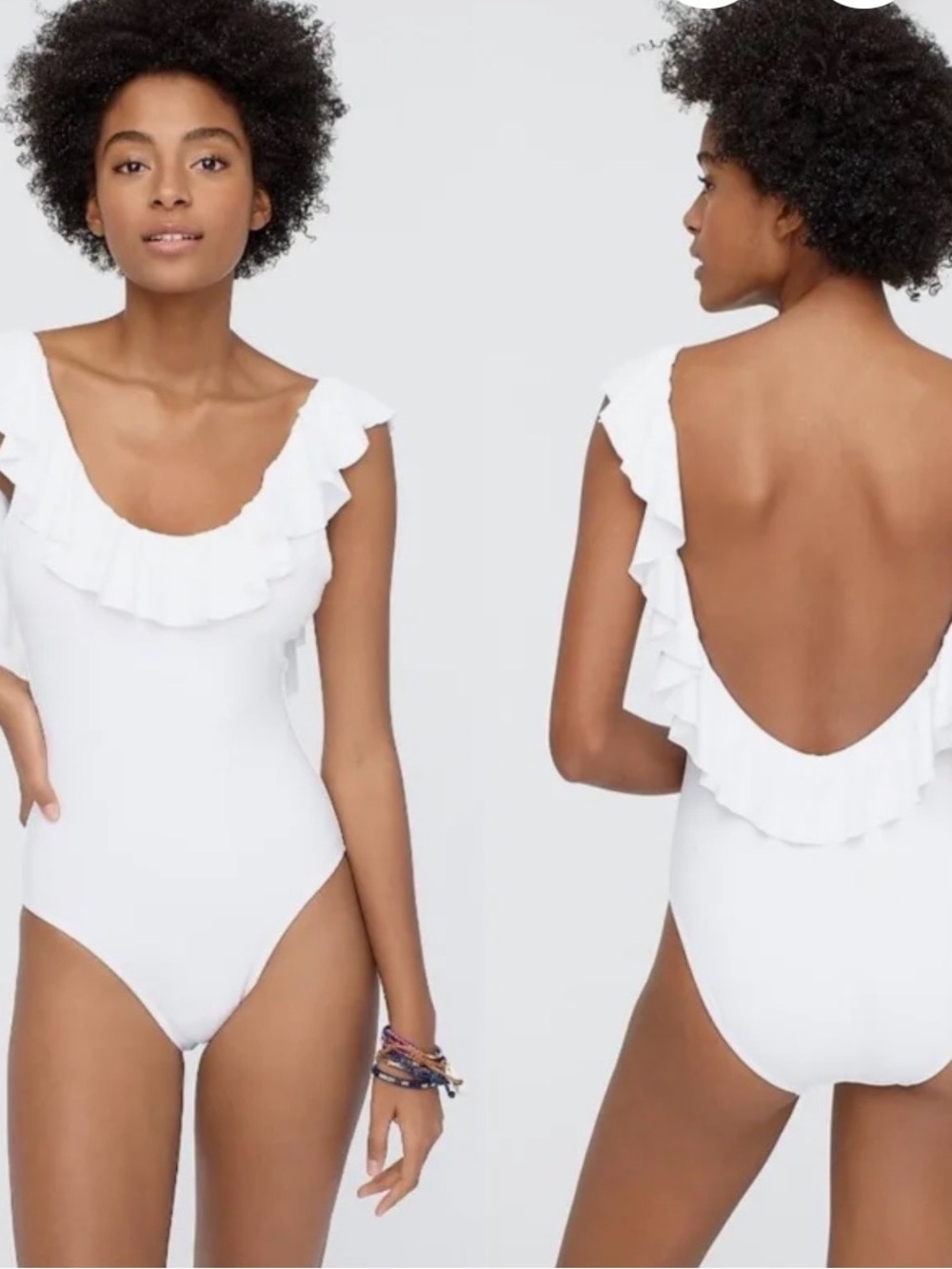 J. Crew White Ruffle Scoop-Back One-Piece Swimsuit